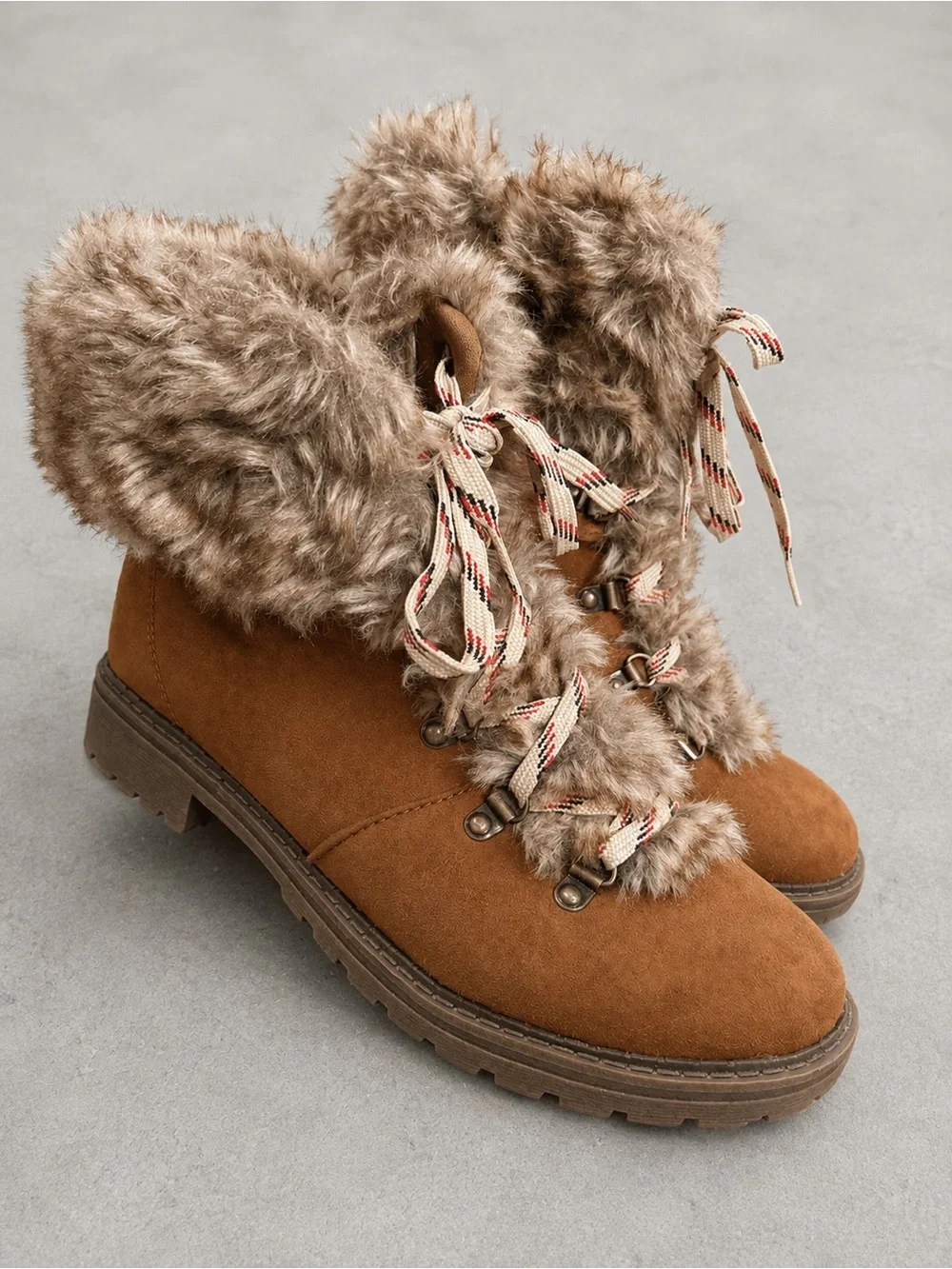 Universal Thread Tan Faux-Fur Trim Hiker Boots